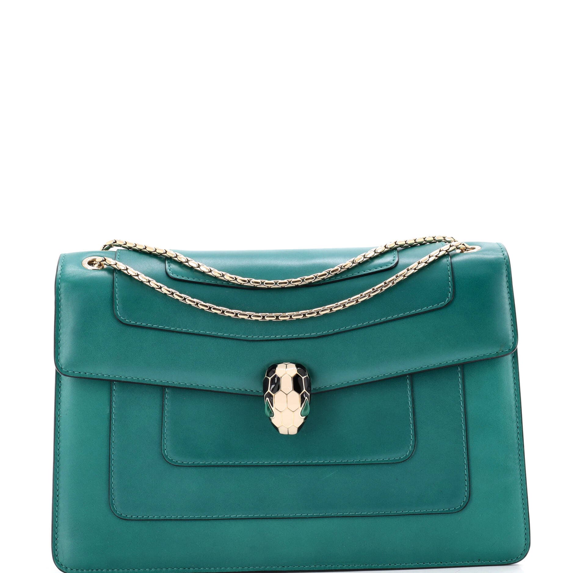 Serpenti Forever Square Shoulder Bag Leather Medium, Main, color, Green