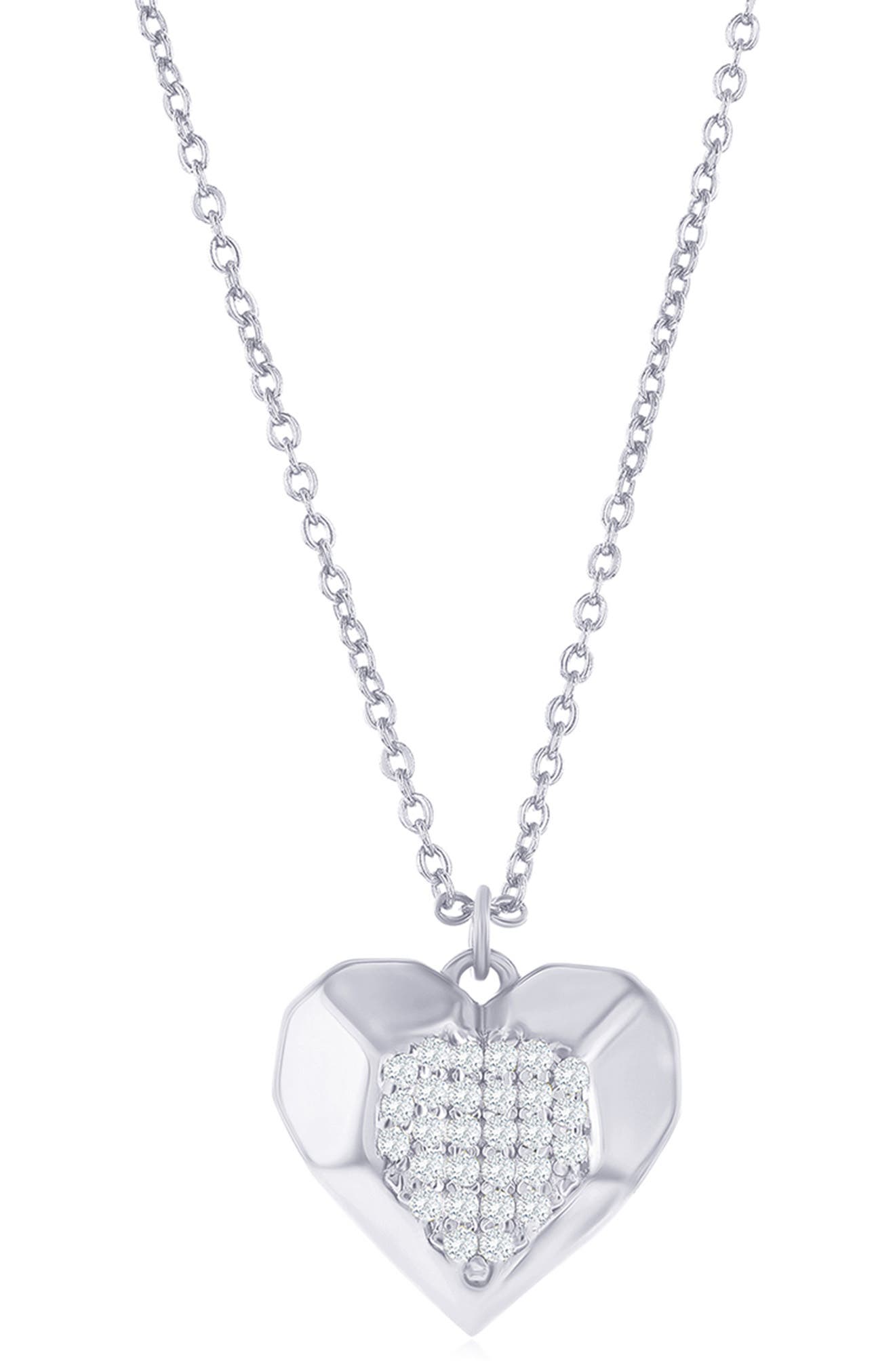 SIMONA Sterling Sivler Pavé Cubic Zirconia Heart Pendant Necklace