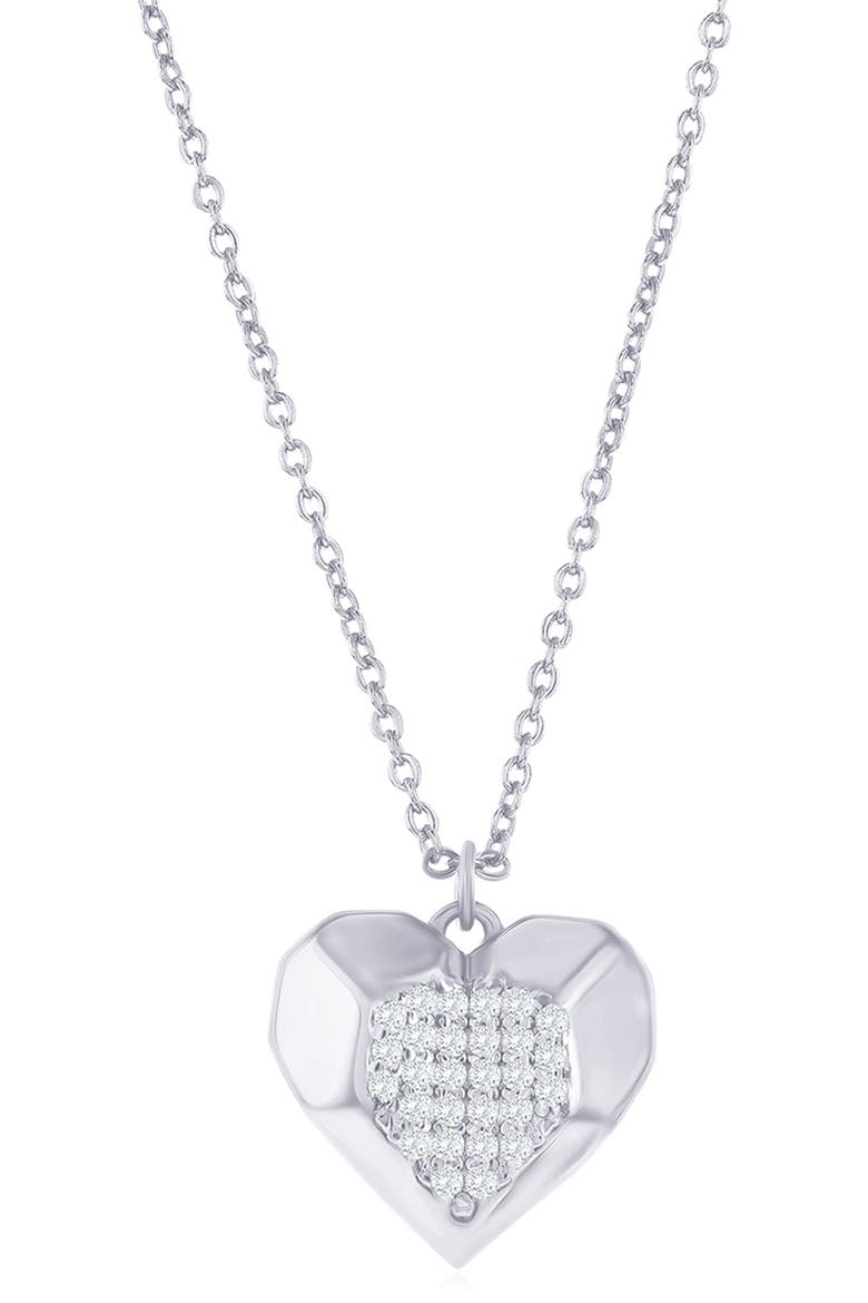 Sterling Sivler Pavé Cubic Zirconia Heart Pendant Necklace, Main, color, GOLD