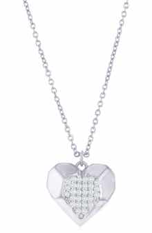 SIMONA Sterling Sivler Pavé Cubic Zirconia Heart Pendant Necklace