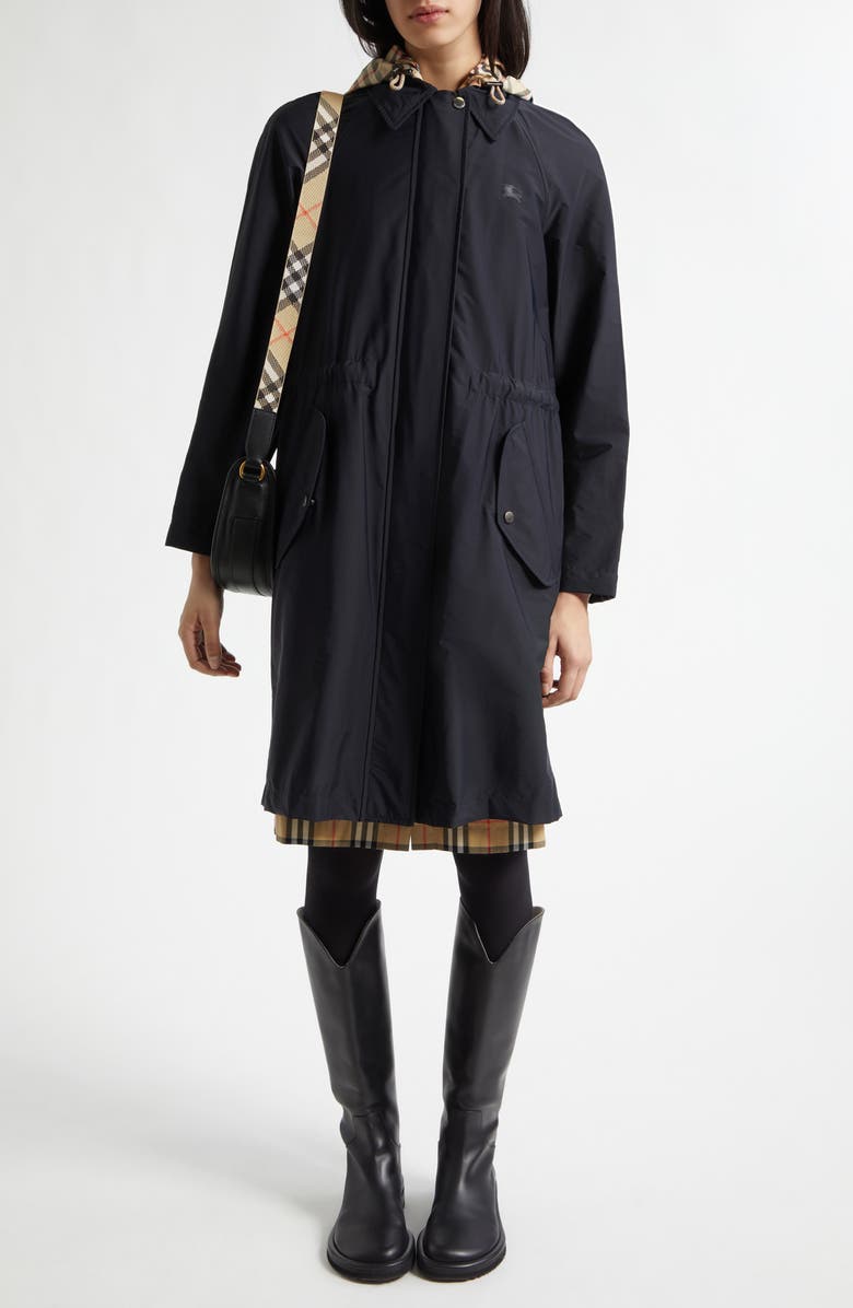 Burberry Newbury Stretch Twill Coat with Removable Hood, Alternate, color, Black