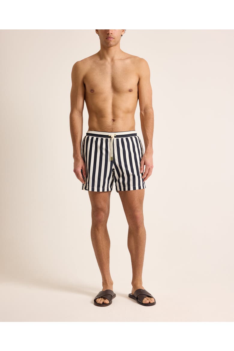 Boxer Mid-Length Relaxed Fit Bold Stripe Drawcord Swim Shorts, Alternate, color, NIGHT IRIS/WHITE SAND STRIPE