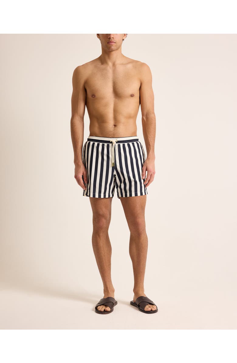 Orlebar Brown Boxer Mid-Length Relaxed Fit Bold Stripe Drawcord Swim Shorts, Alternate, color, Night Iris/White Sand Stripe