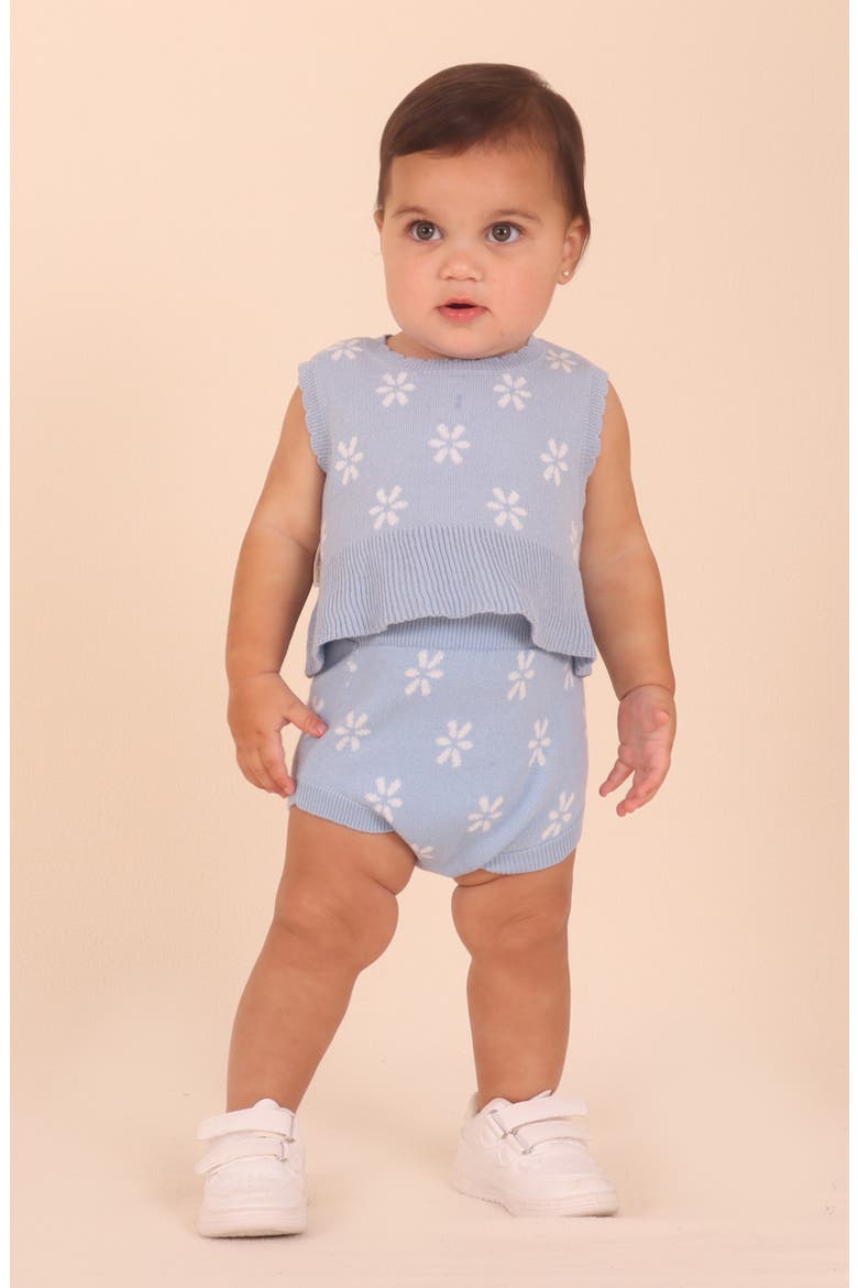 Flower Knit Top & Shorts Set, Alternate, color, BLUE