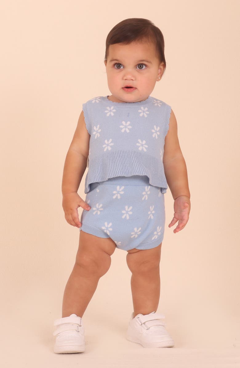TINY TRIBE Flower Knit Top & Shorts Set, Alternate, color, Blue