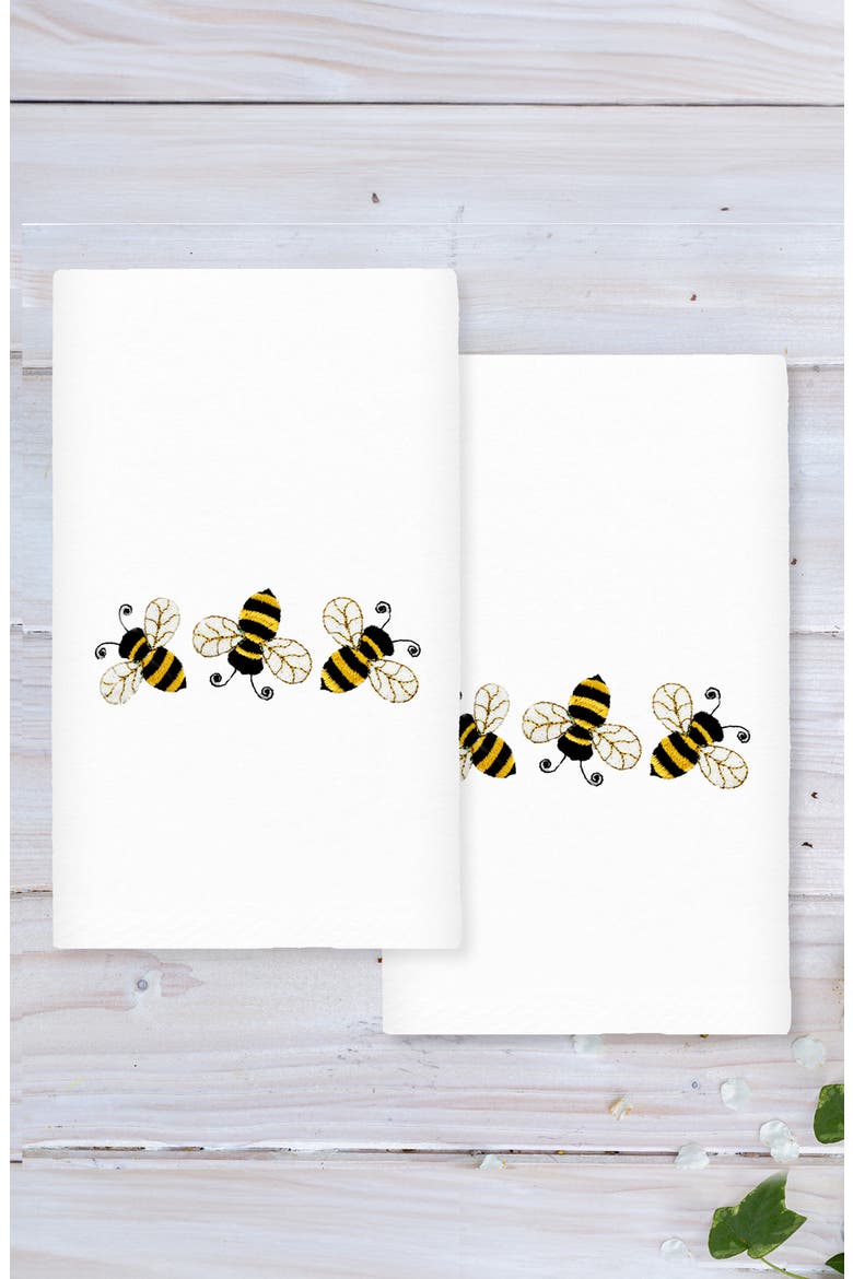 Bee Dance Set of 2 Cotton Hand Towels, Alternate, color, WHITE