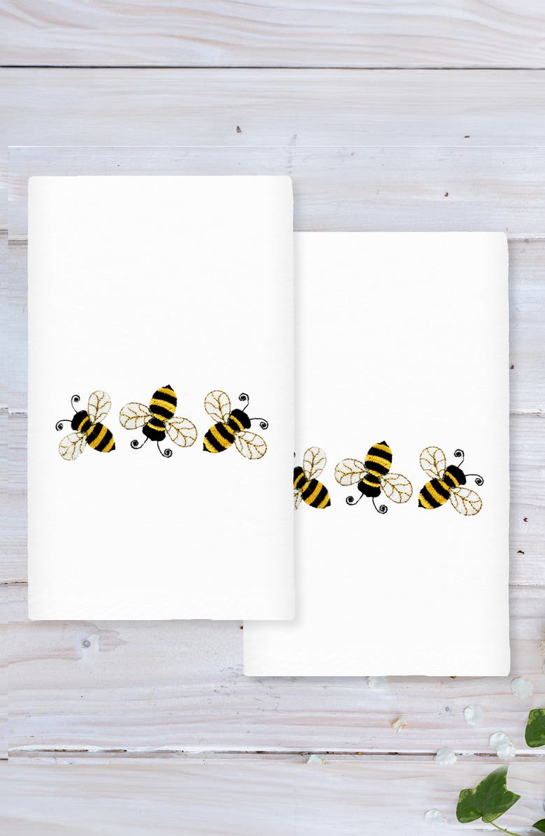 Linum Home Textiles Bee Dance Set of 2 Cotton Hand Towels, Alternate, color, White
