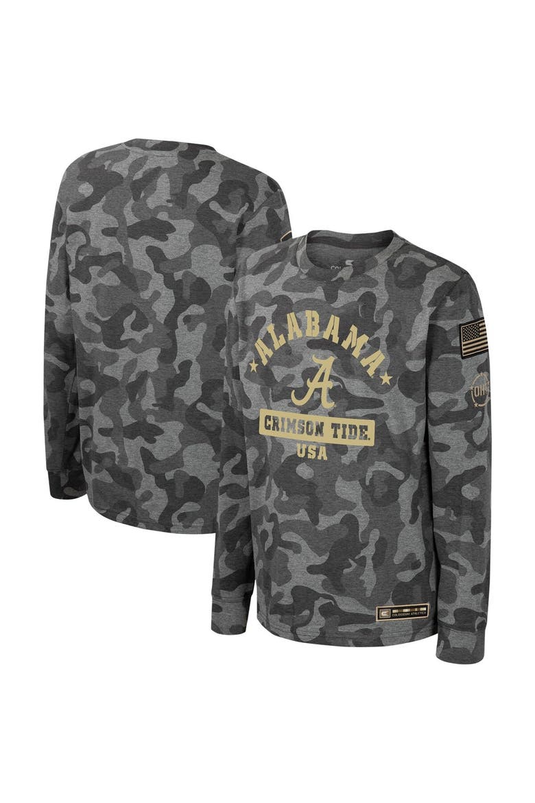Youth Colosseum Camo Alabama Crimson Tide OHT Military Appreciation Dark Star Long Sleeve T-Shirt, Main, color, Camo