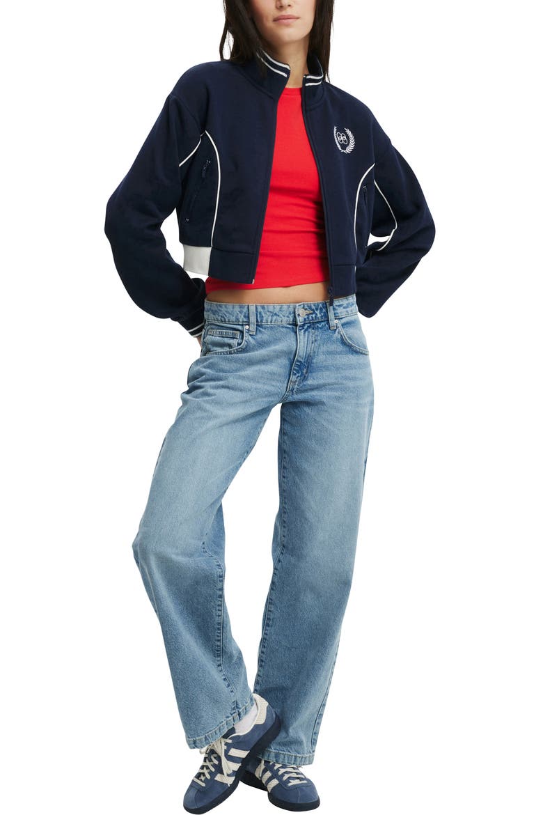 Embroidered Crop Full Zip Jacket, Alternate, color, CO CREST / WINTER NIGHT