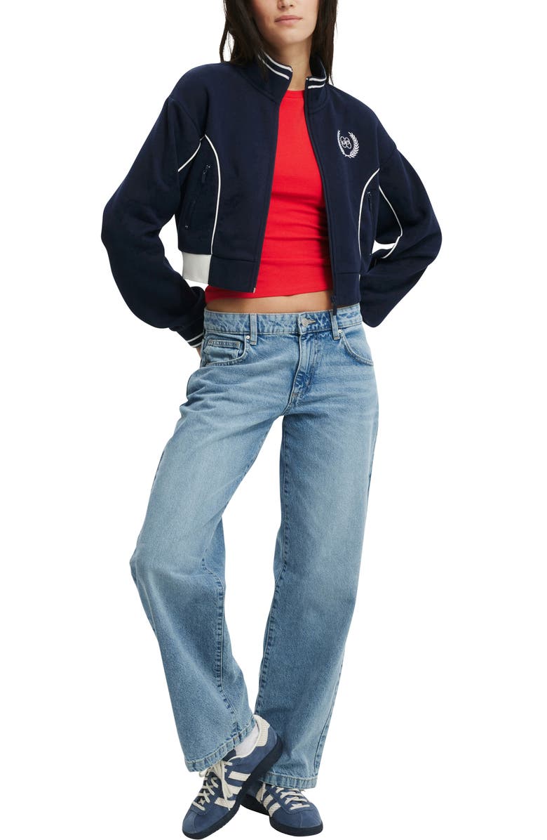 Cotton On Embroidered Crop Full Zip Jacket, Alternate, color, Co Crest / Winter Night