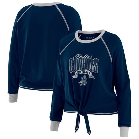 Women's WEAR by Erin Andrews Navy/Silver Dallas Cowboys Plus Size Tie-Front Long Sleeve Top