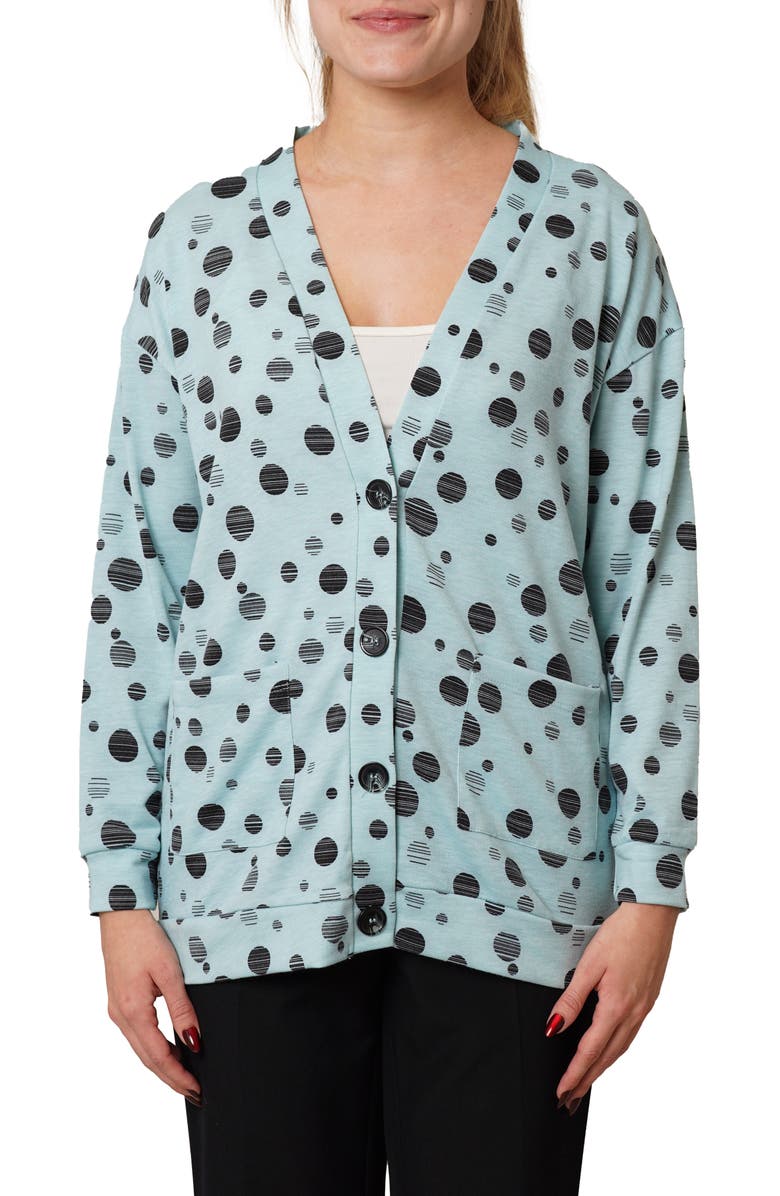 CYRUS Drop Shoulder Dot French Terry Sweater, Main, color, Pastel Blue/ Black