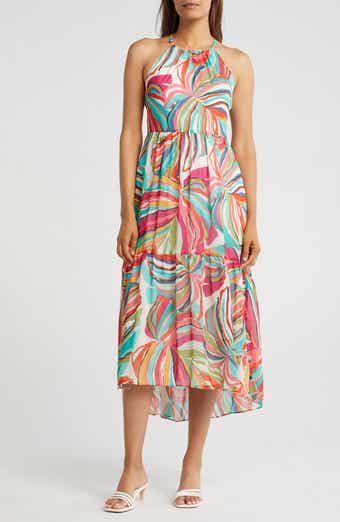 Vince Camuto Halter Neck Chiffon High-Low Midi Dress