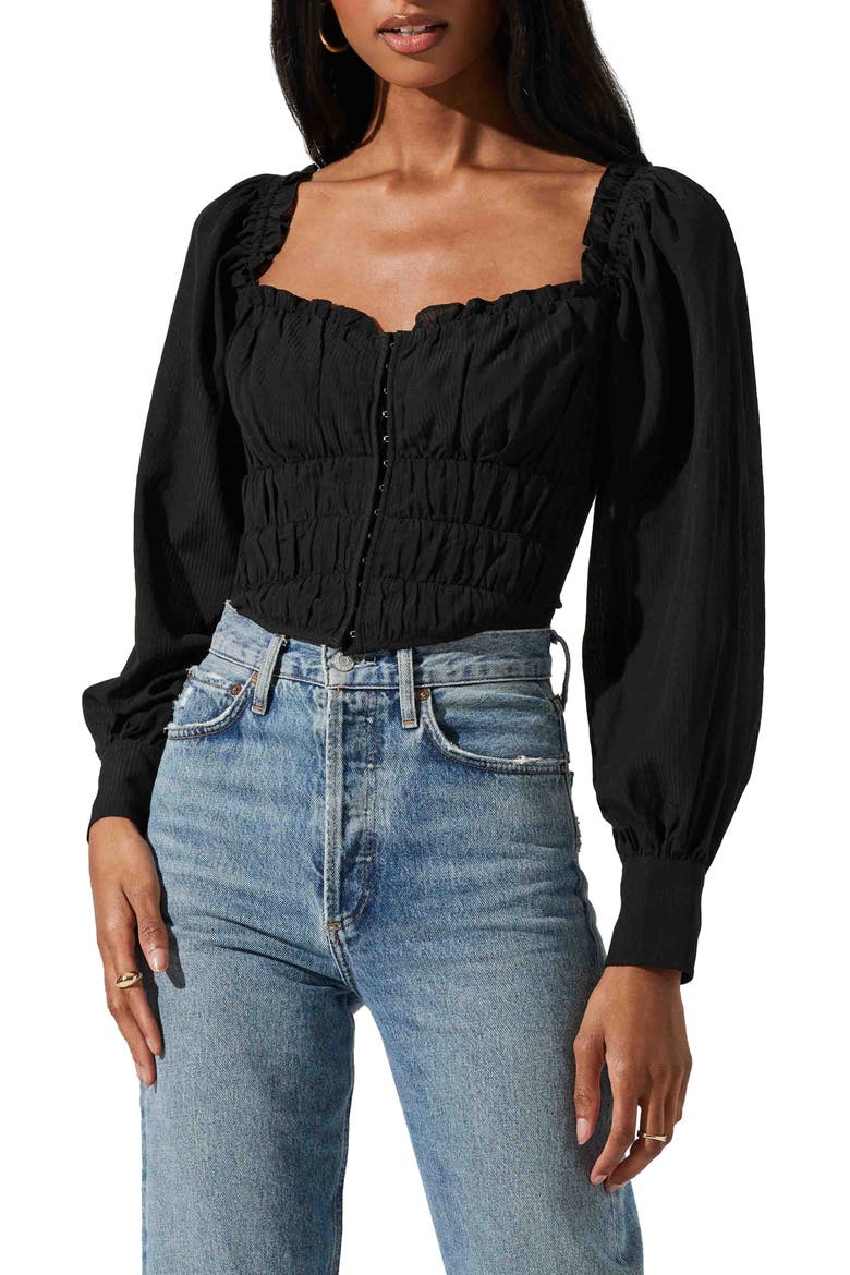 Amber Puff Sleeve Smocked Blouse, Main, color, BLACK
