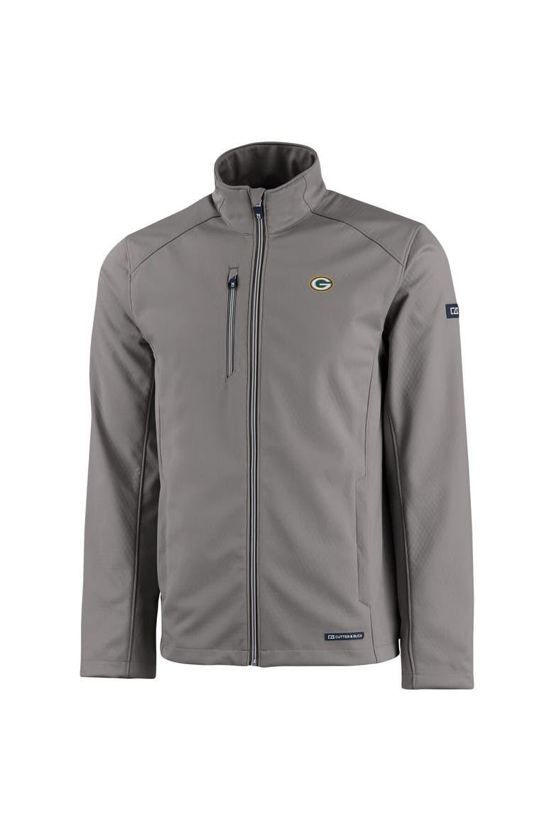 Men's Cutter & Buck Gray Green Bay Packers Evoke Eco Softshell Recycled Full-Zip Jacket, Alternate, color, Gray