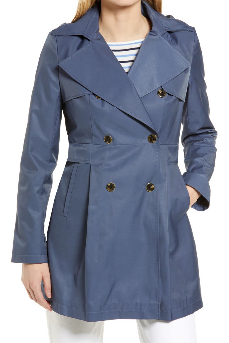 Water Repellent Hooded Cotton Blend Trench Coat, Main, color, BLUE STEEL