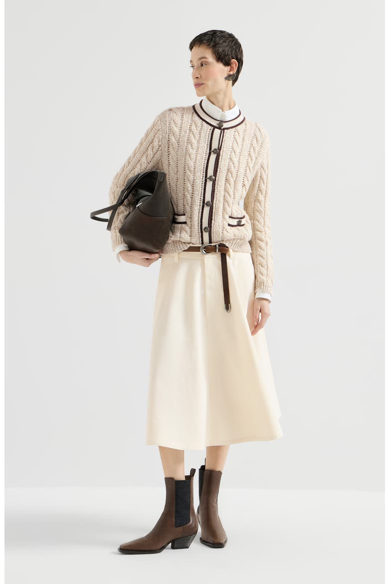 Soft virgin wool and cashmere diamond yarn cable knit cardigan, Alternate, color, Cream