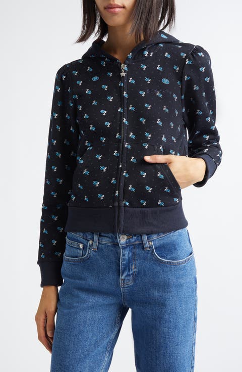 Cardomom Floral Print Full Zip Hoodie