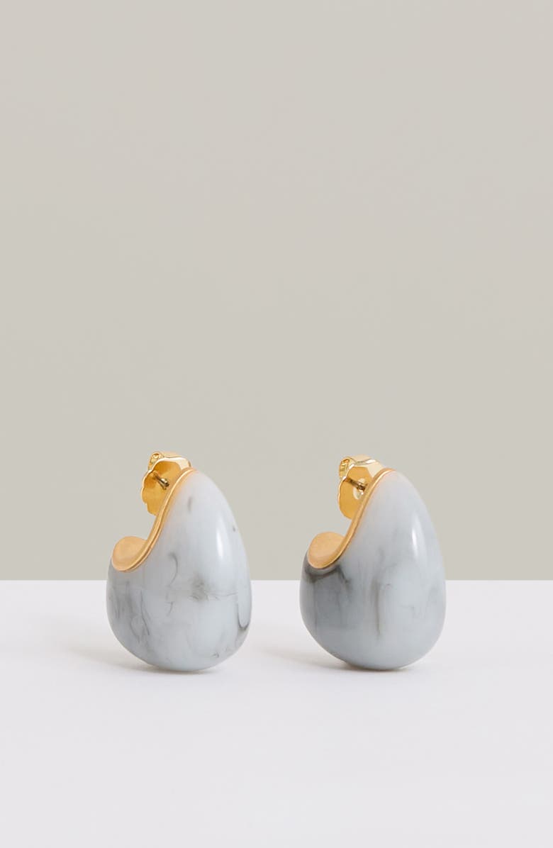 Reiss Carlotta Curve Marble Scoop Earrings, Alternate, color, Gold Tone/ Grey Marble