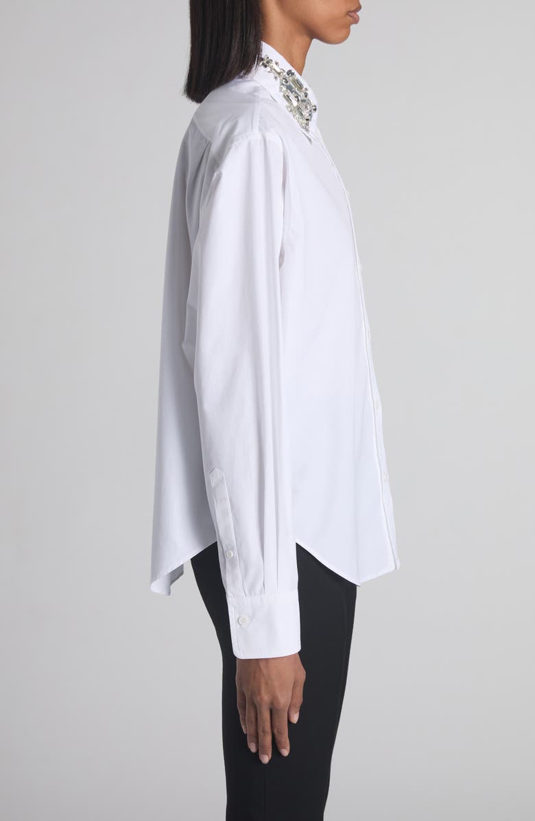 McQueen Crystal Embellished Cotton Poplin Button-Up Shirt, Alternate, color, Opticalwhite