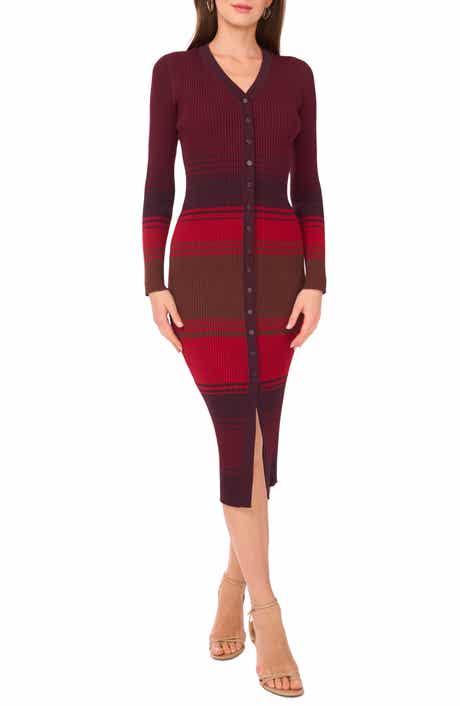 1.STATE Stripe Long Sleeve Button Front Sweater Dress