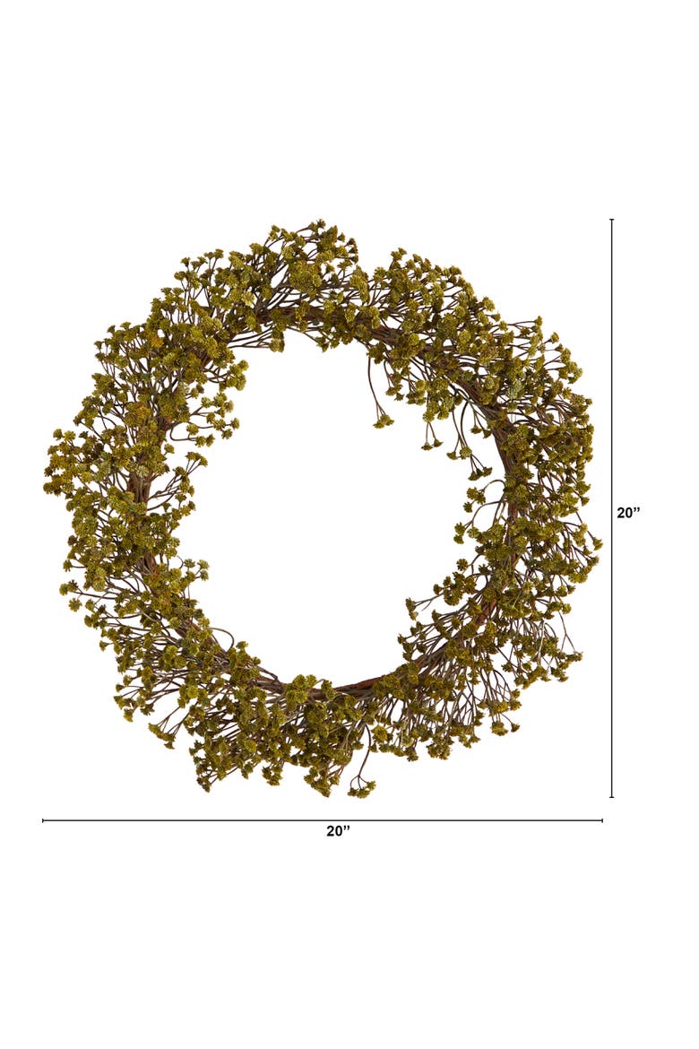 20-in Autumn Gypsophila Artificial Wreath, Alternate, color, Green