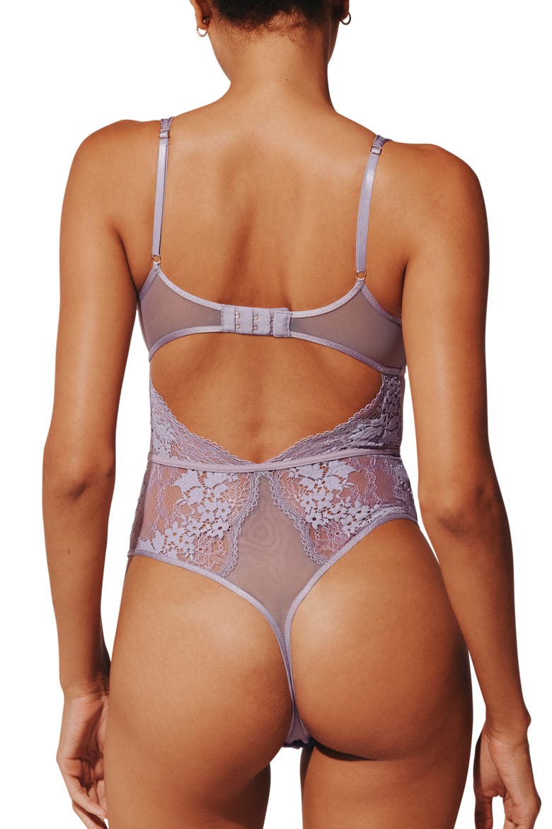 All Day Lace Unlined Thong Bodysuit, Alternate, color, DREAMY LILAC
