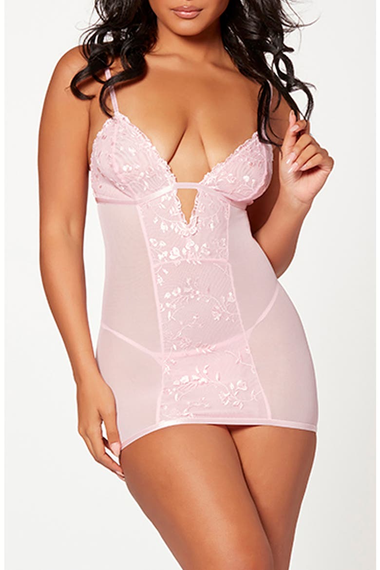 Embroidered Chemise Slip & Panty Set, Main, color, PINK
