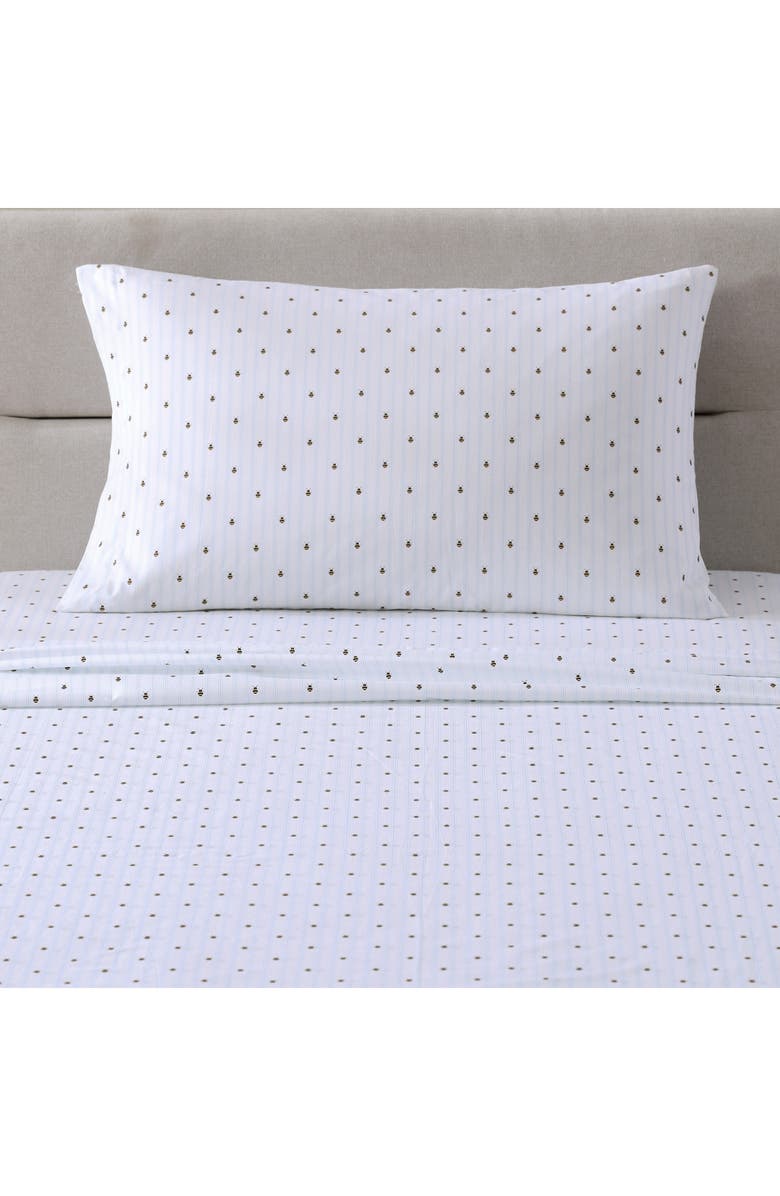 POPPY AND FRITZ Bumble Bee Print 200 Thread Count Cotton Percale Sheet Set, Alternate, color, White