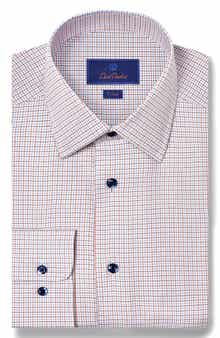 David Donahue Trim Fit Micro Dobby Check Dress Shirt