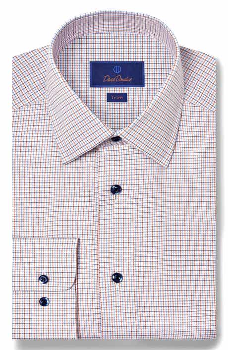 David Donahue Trim Fit Micro Dobby Check Dress Shirt