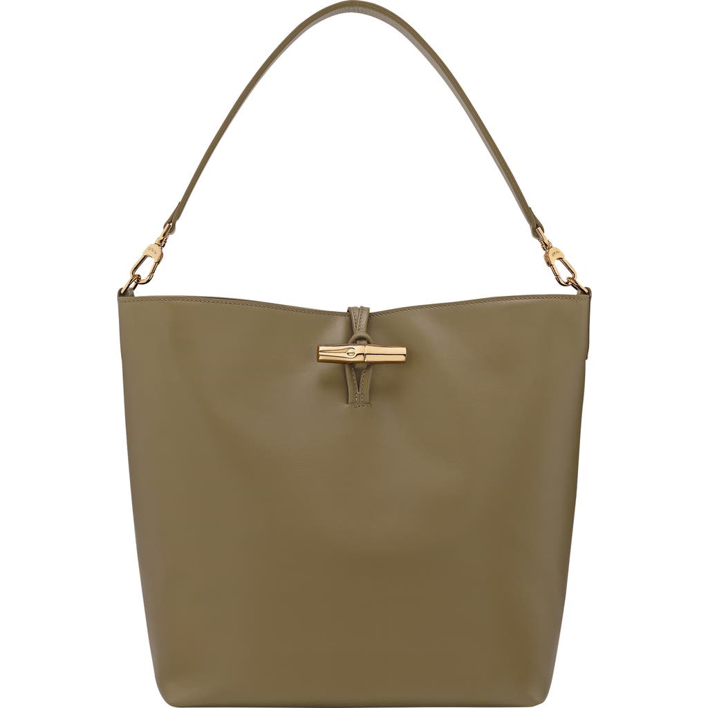 Longchamp Bamboo Clasp Leather Shoulder Bag In Green
