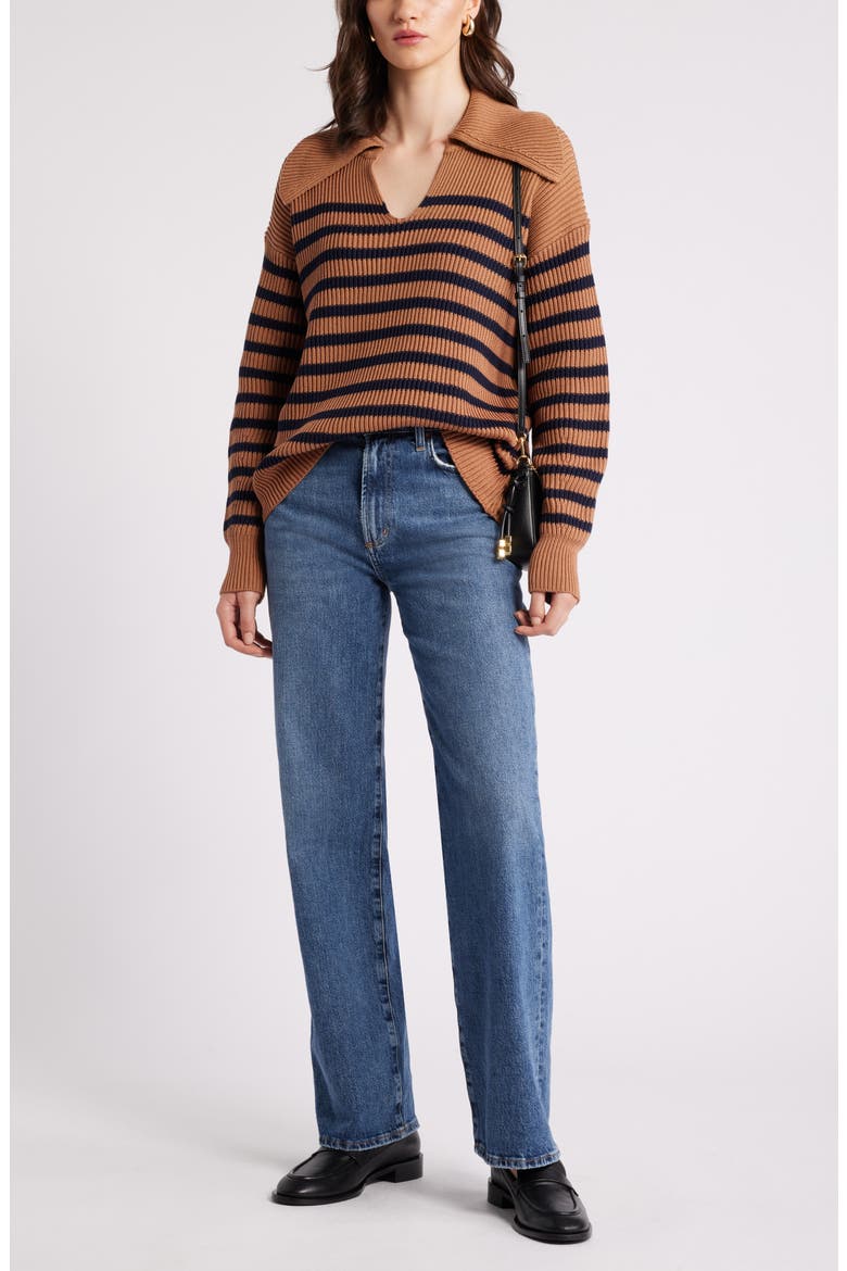 Stripe Long Sleeve Cotton Sweater, Alternate, color, TAN- NAVY STRIPE