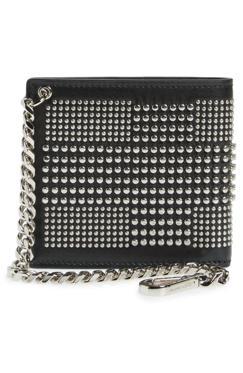 McQueen Studded Leather Bifold Chain Wallet, Alternate, color, 
