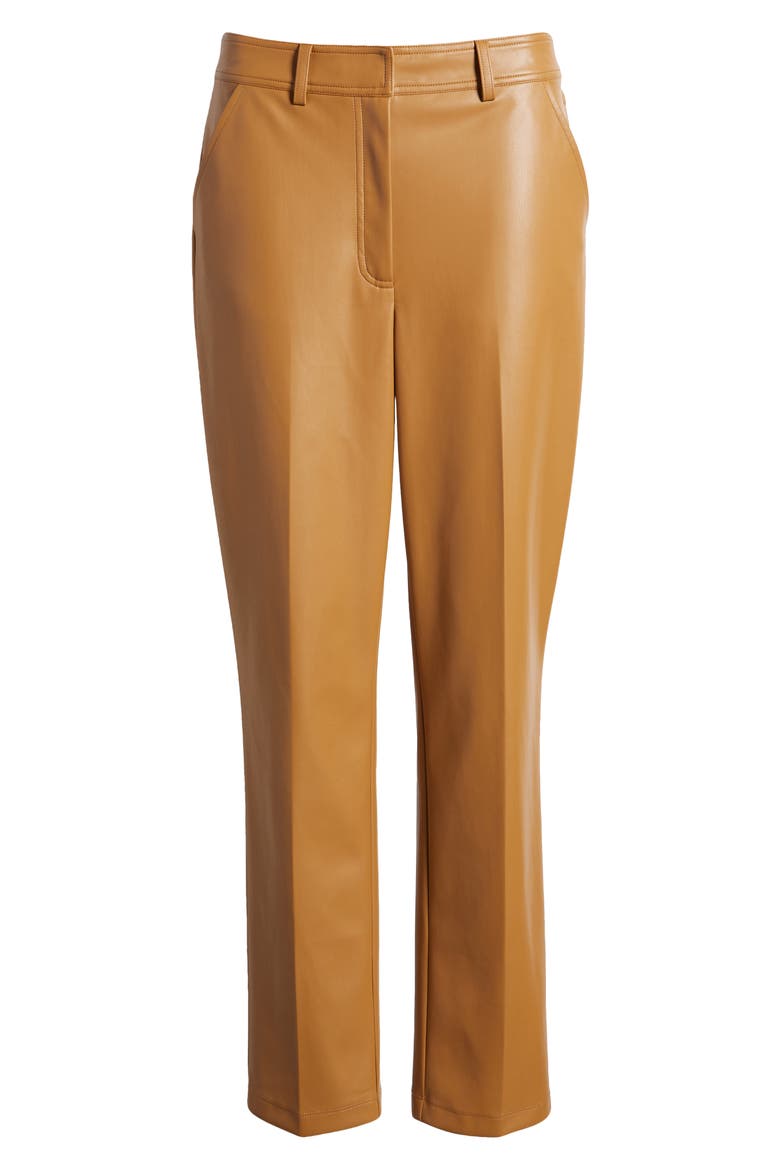 Straight Leg Faux Leather Trousers, Alternate, color, DESERT CAMEL