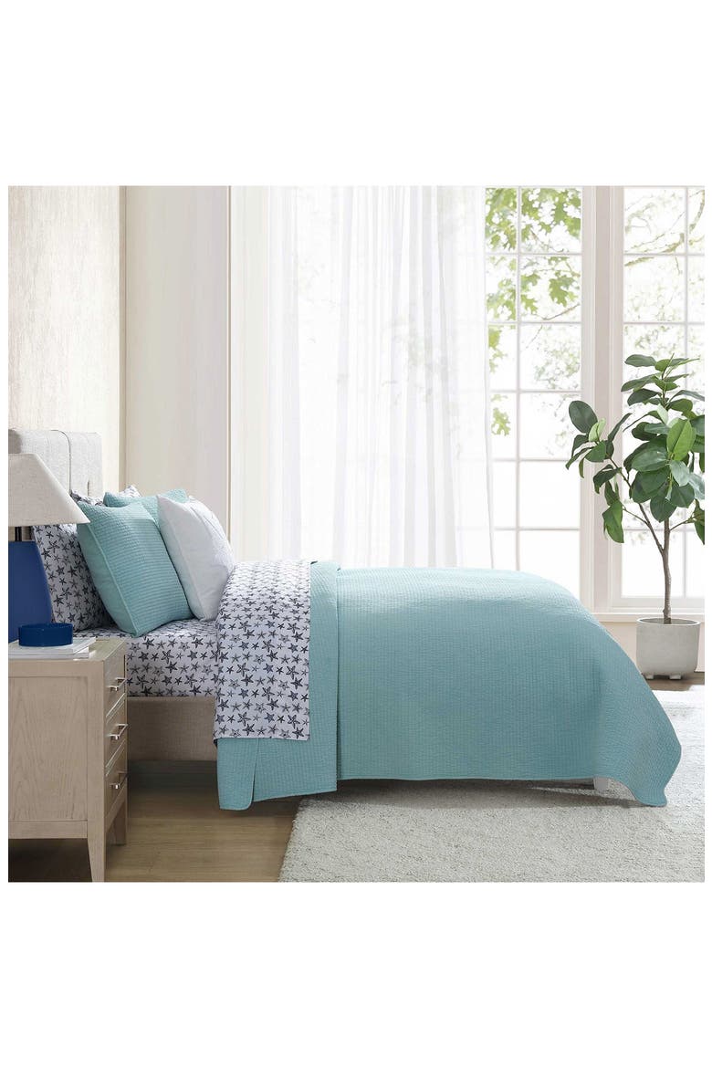 Seashore Stitch Cotton Quilt Set, Alternate, color, LIGHT / MEDIUM GREEN