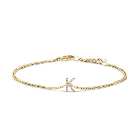 10K Gold Diamond Accent "A-Z" Initial Charm and Link Bracelet