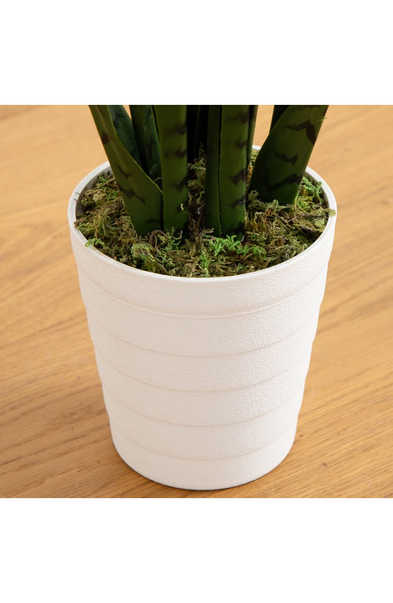 NEARLY NATURAL 2-ft UV Resistant Artificial Sansevieria Snake Plant in White Decorative Planter, Alternate, color, Green