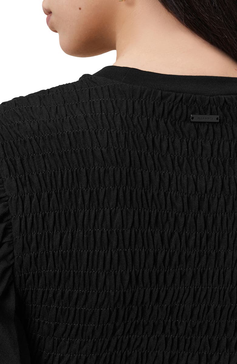 AllSaints Dael Smocked Puff Sleeve Top, Alternate, color, Black