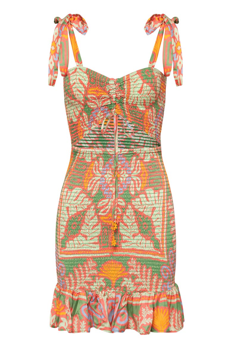 Kaleidescope Smocked Cover-Up Minidress, Alternate, color, GREEN