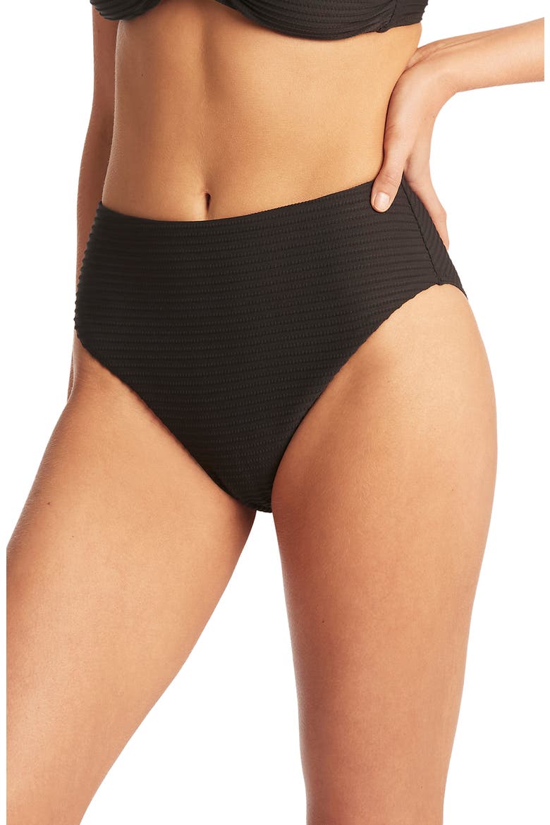 Retro High Waist Bikini Bottoms, Alternate, color, BLACK