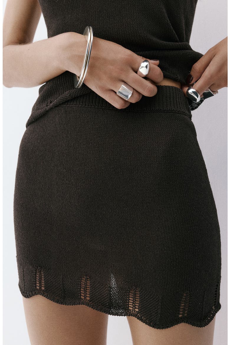 Scalloped Crochet Miniskirt, Alternate, color, CHOCOLATE