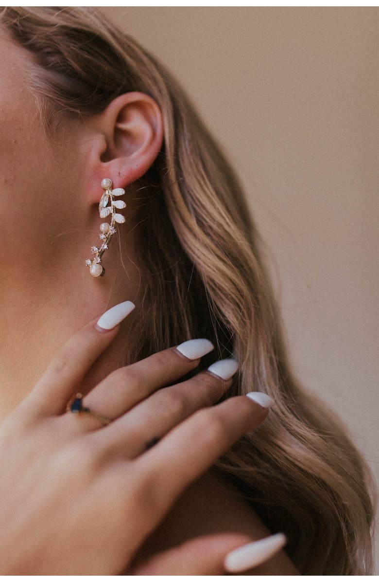 Untamed Petals Danica Pearl and Crystal Drop Earrings, Alternate, color, 