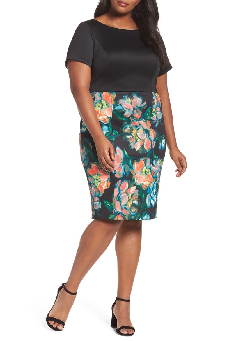 Floral Print Sheath Dress, Main, color, BLACK MULTI