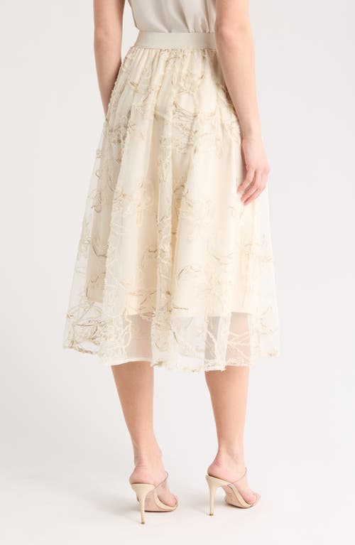 Adrianna Papell Chiffon Overlay Midi Skirt In Ivory Embossed Floral