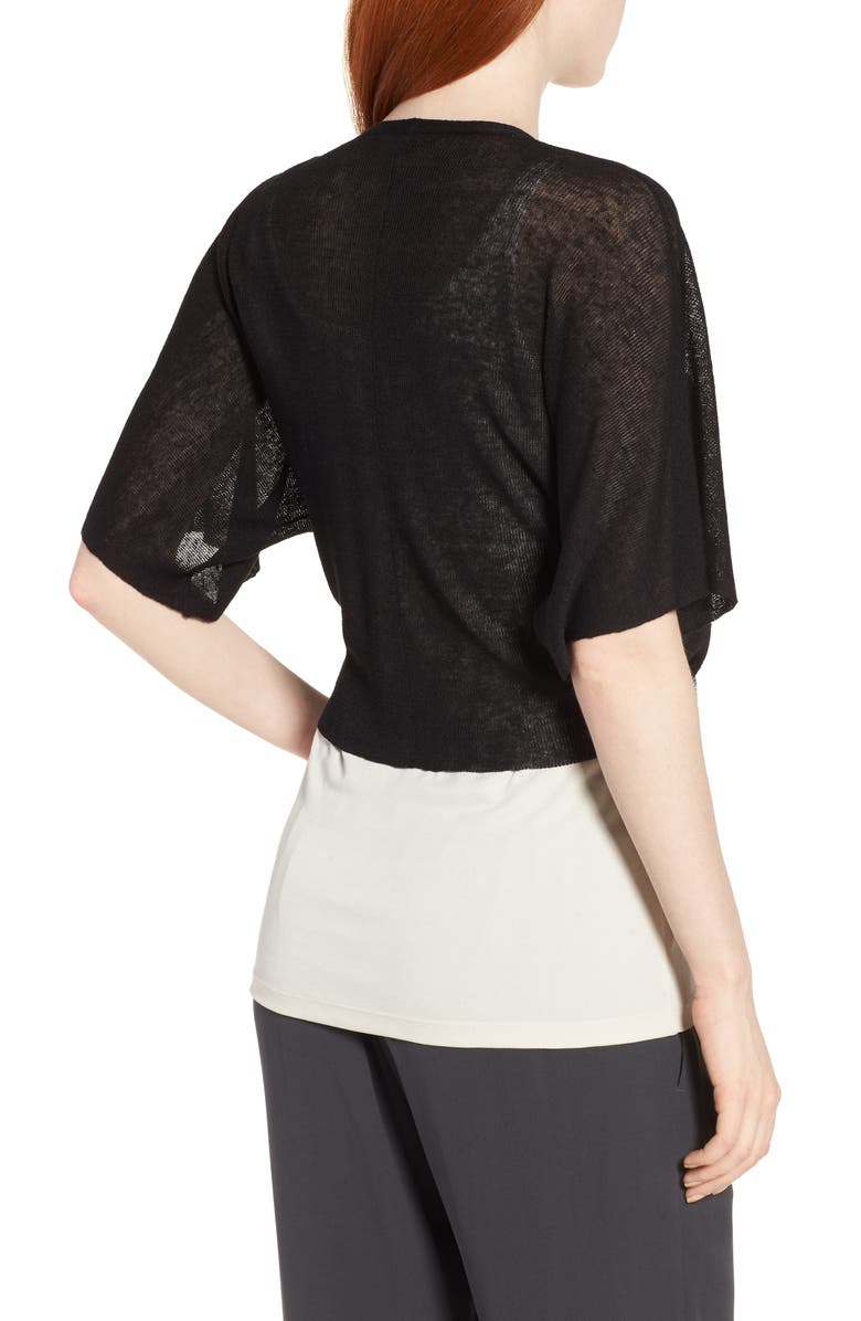 Eileen Fisher Tie Front Organic Linen Blend Cardigan, Alternate, color, 