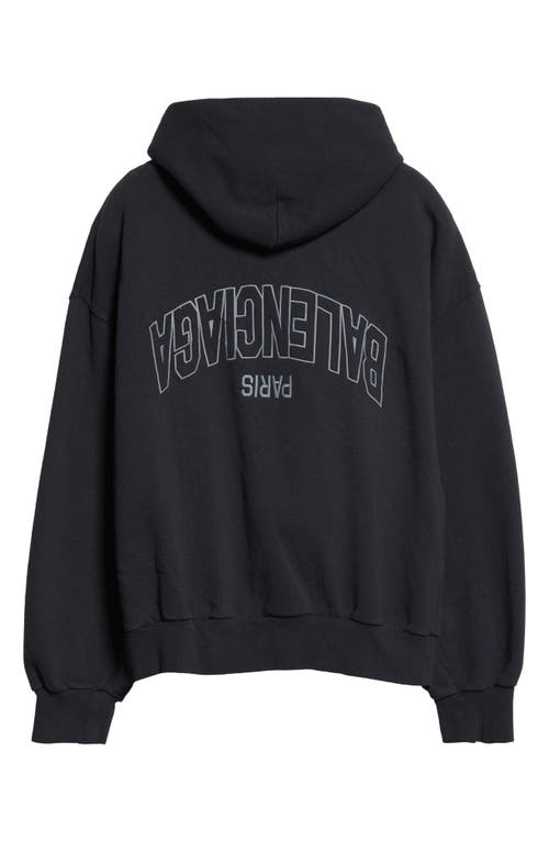 Balenciaga Flipped Uni Logo Embroidered Cotton Fleece Zip-up Hoodie In Black