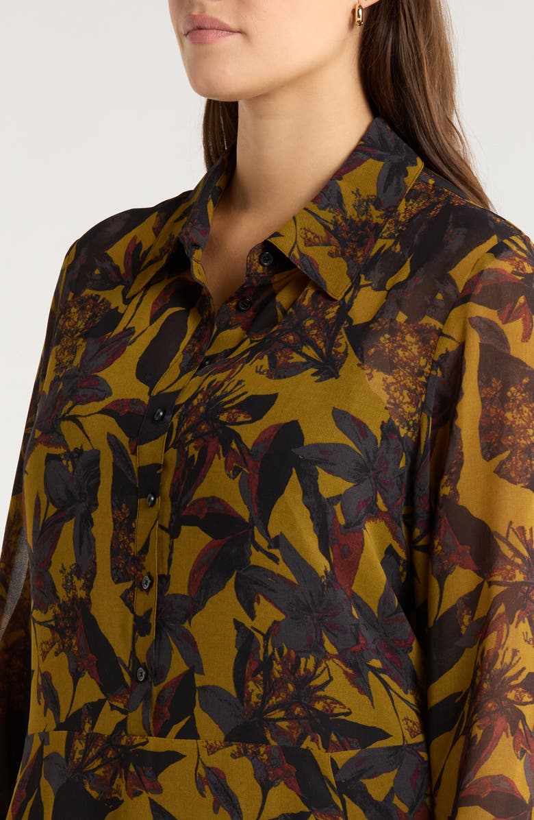 Nordstrom Floral Long Sleeve Maxi Shirtdress, Alternate, color, Black Multi Quynh Bloom