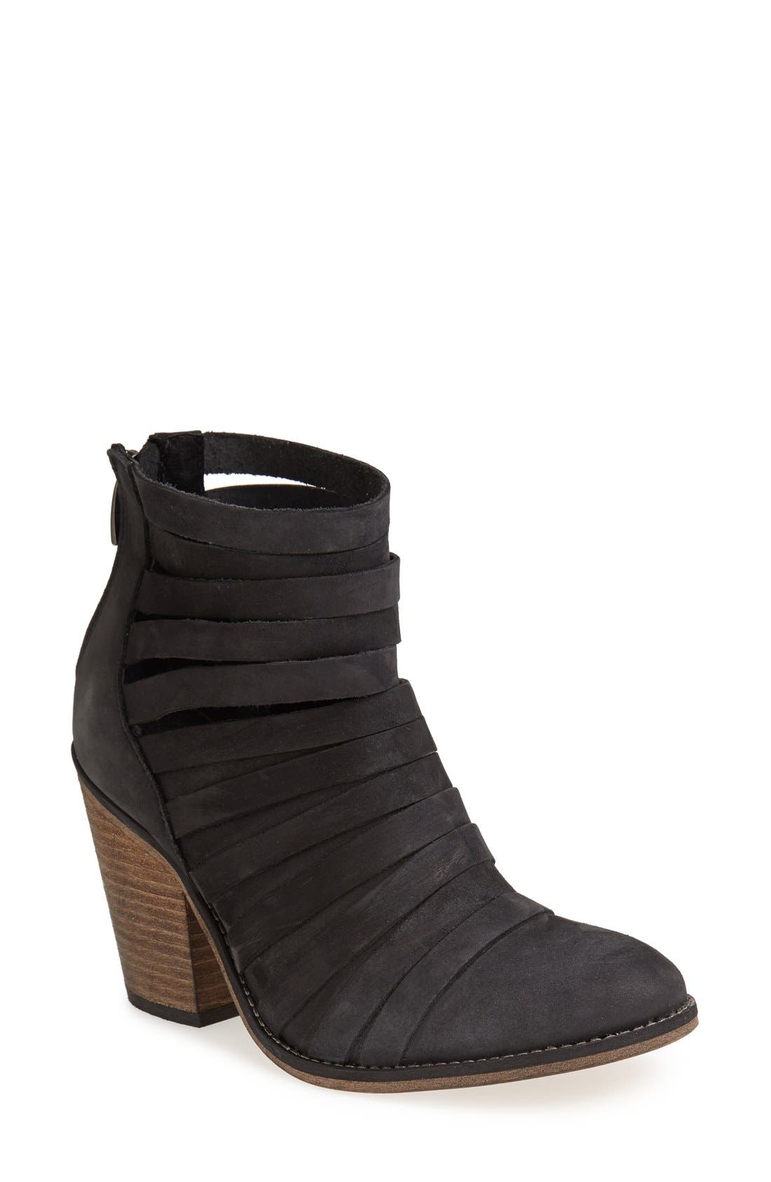 'Hybrid' Strappy Leather Bootie, Main, color, BLACK