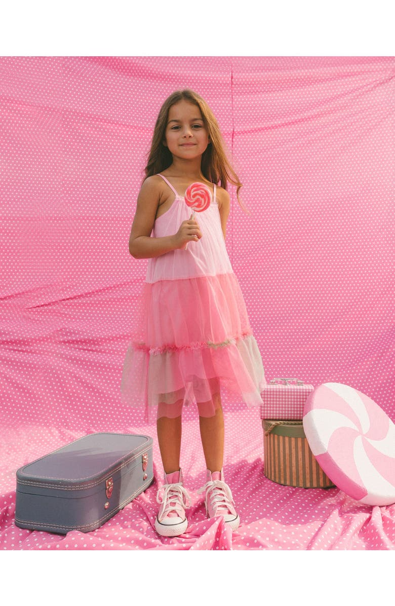 Deux par Deux Girl's Sleeveless Color Block Tulle Dress Pink And Green, Alternate, color, 